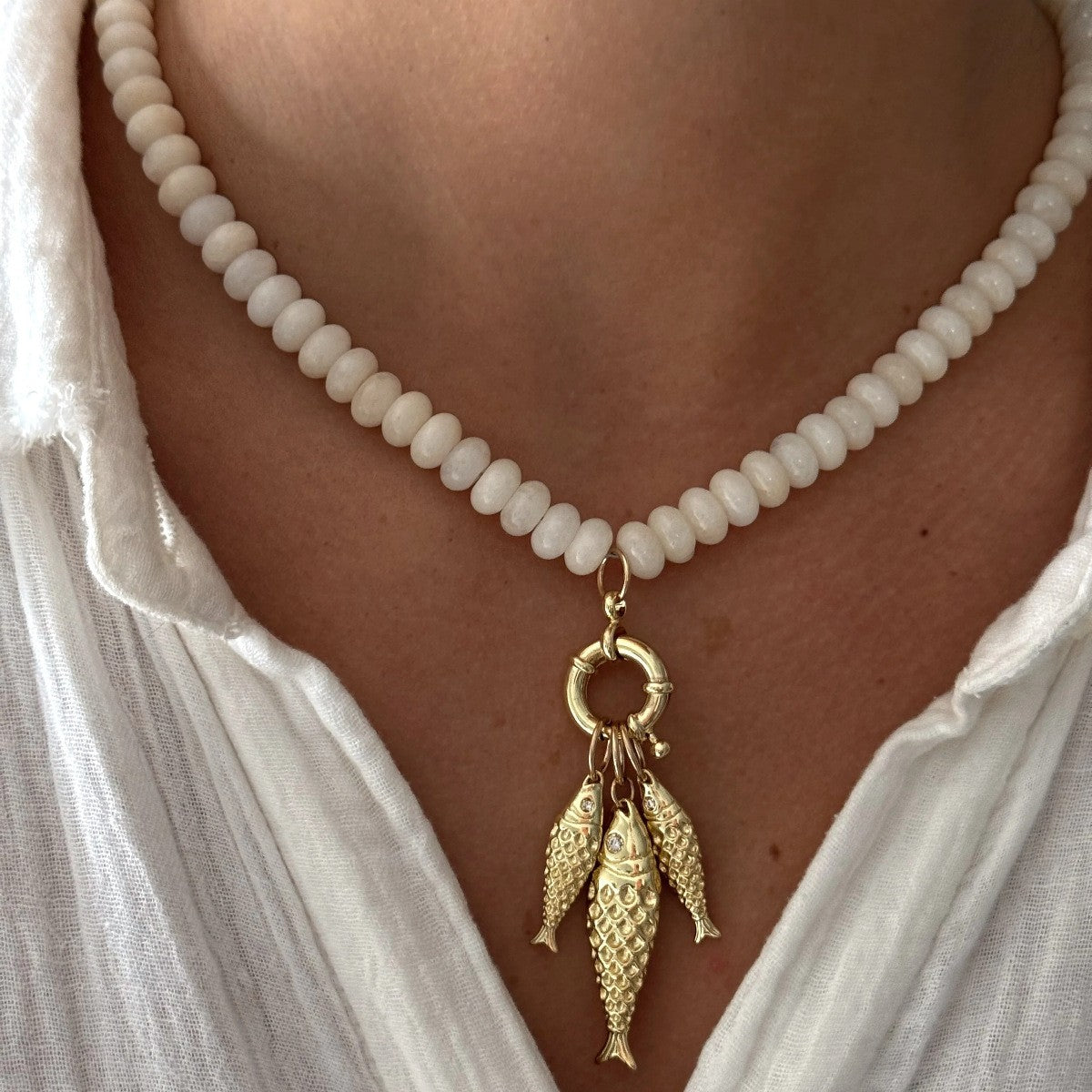 Romantic Multicolor Stone Fish Necklace