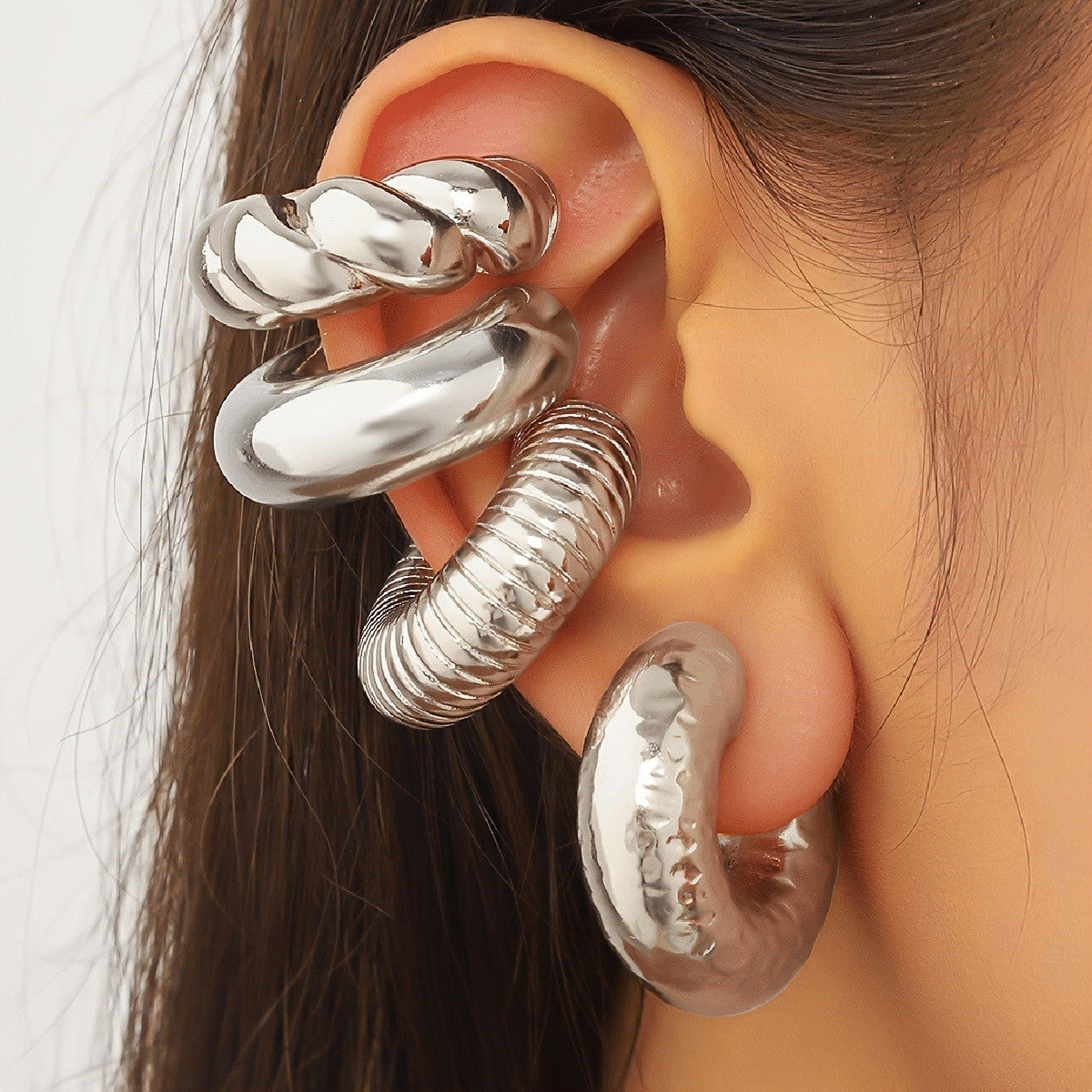 Statement Chunky Geometric Ear Cuff Set
