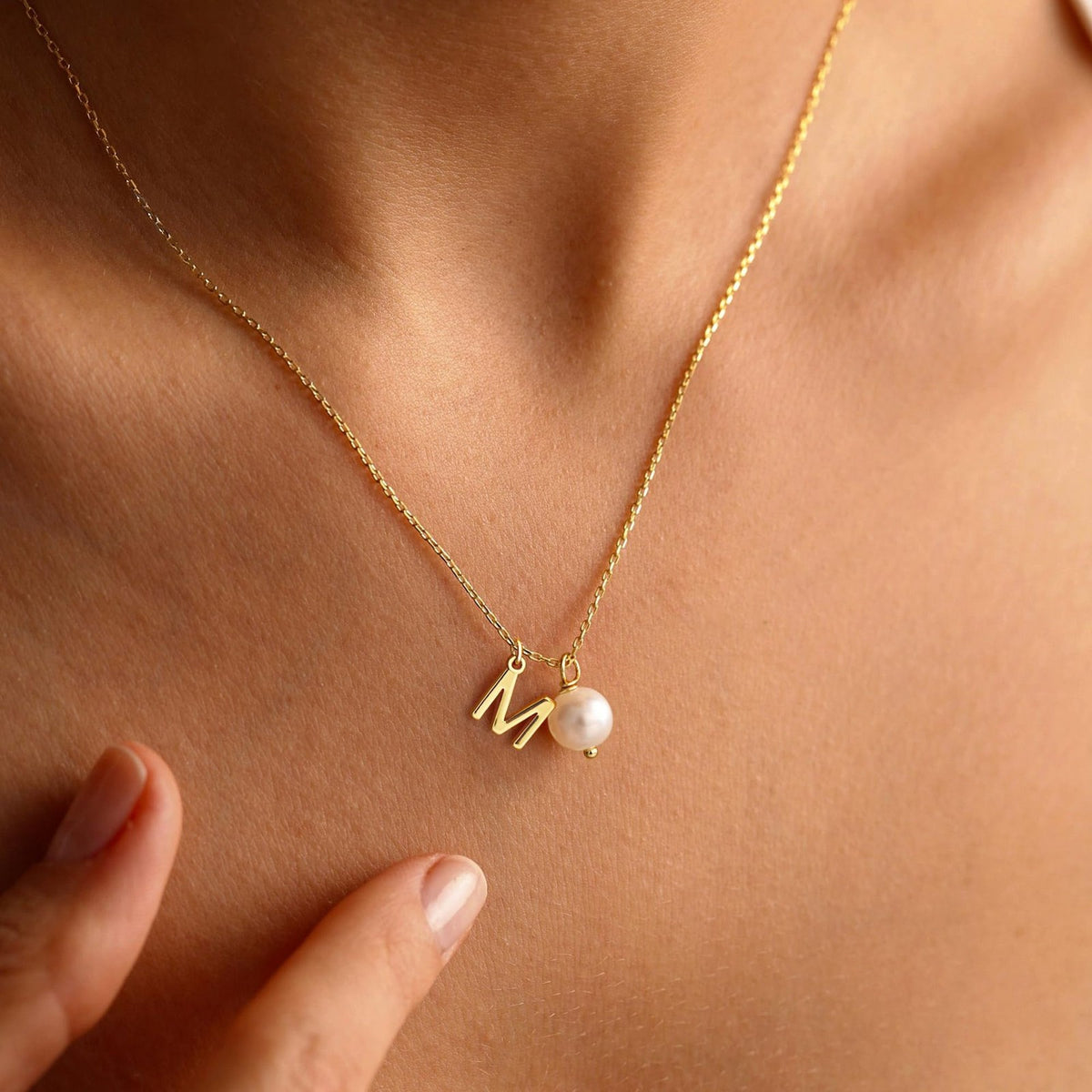 Dainty Pearl Accent Initial Necklace