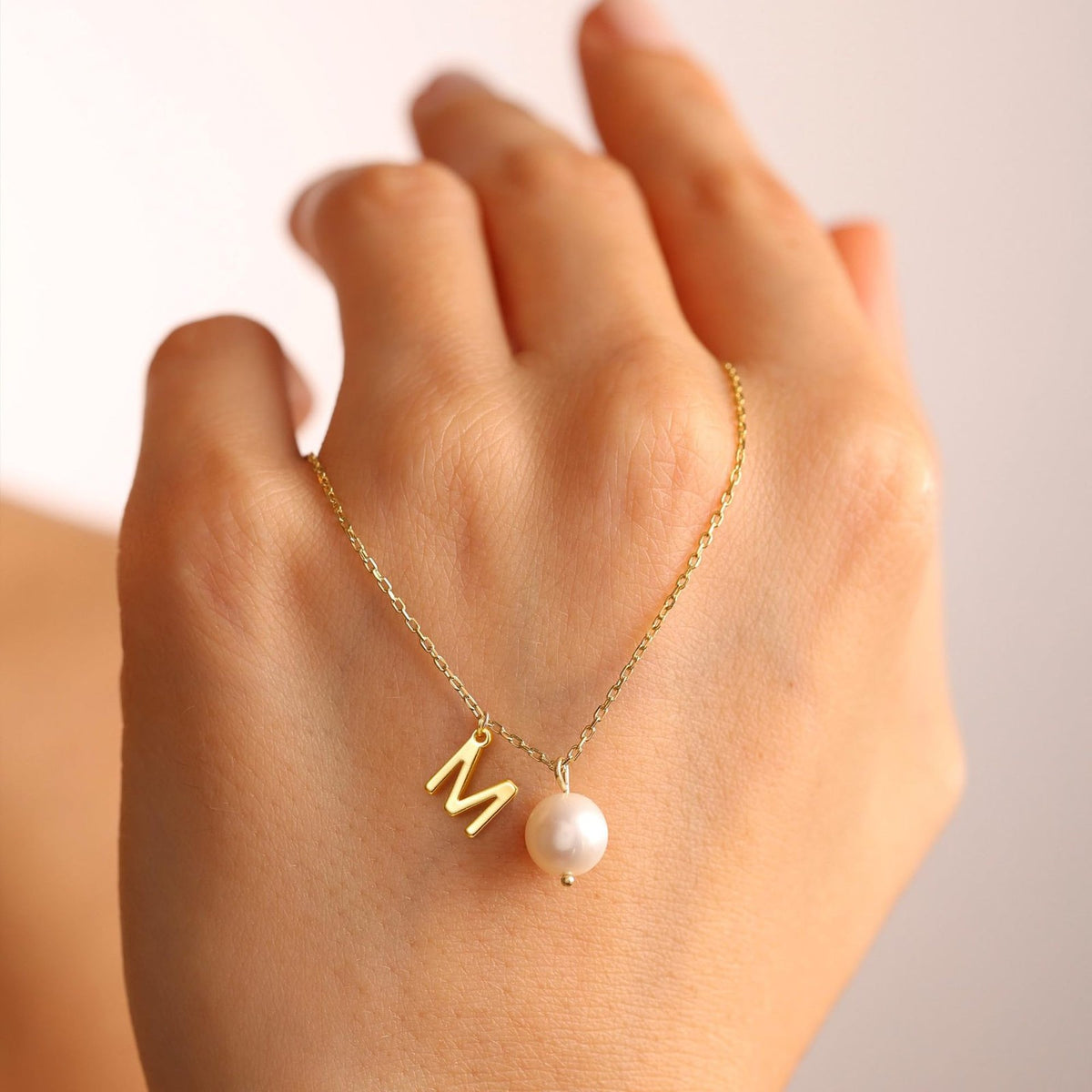 Dainty Pearl Accent Initial Necklace