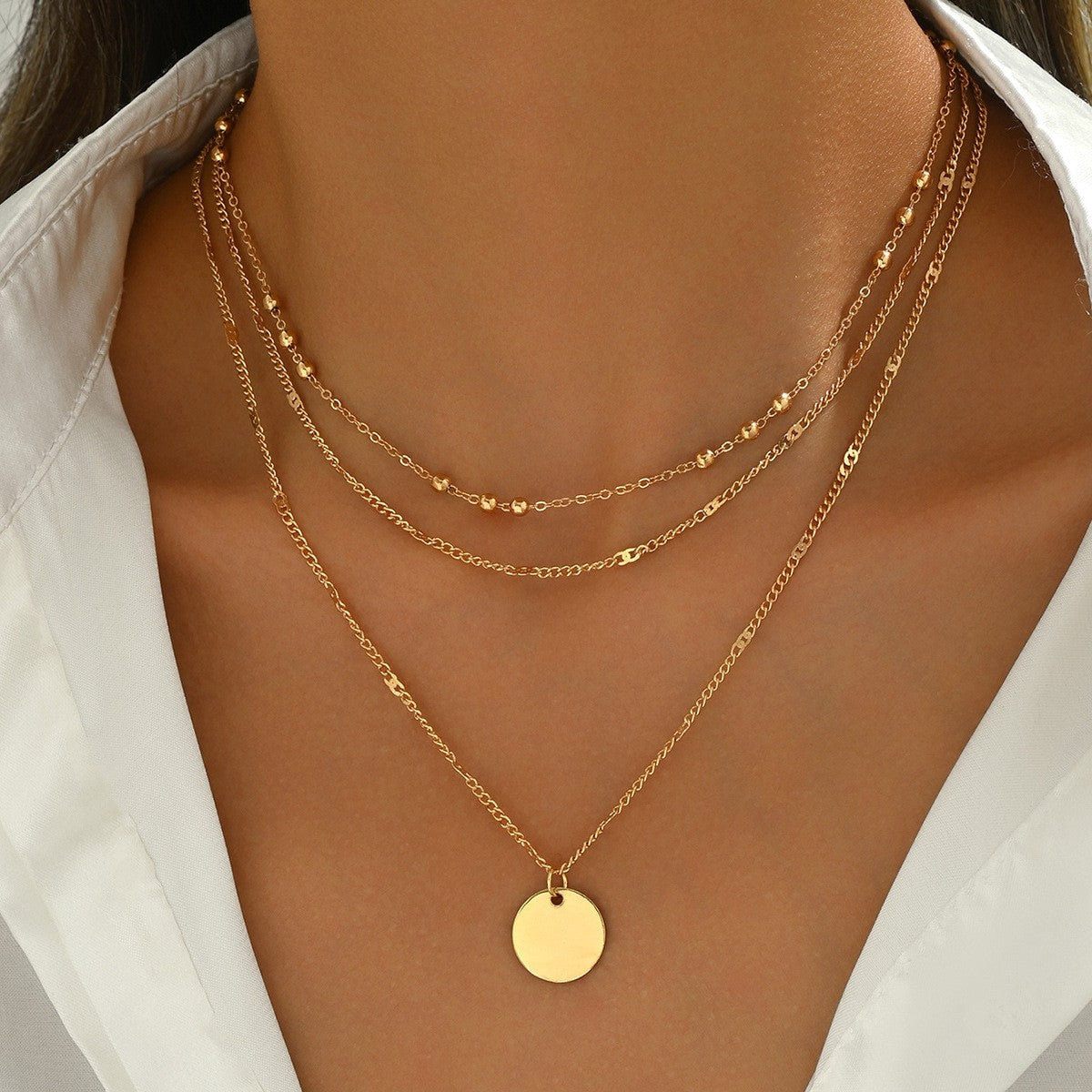 Dainty Layered Beaded Disc Necklace