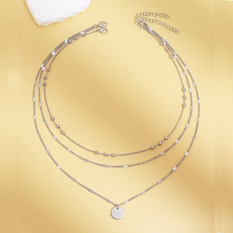 Dainty Layered Beaded Disc Necklace