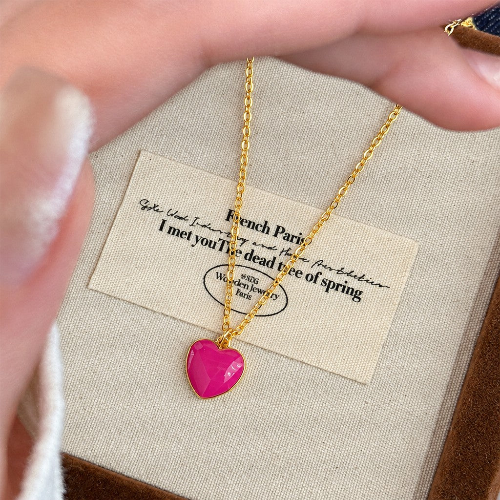 Dainty Pink Enamel Heart Necklace