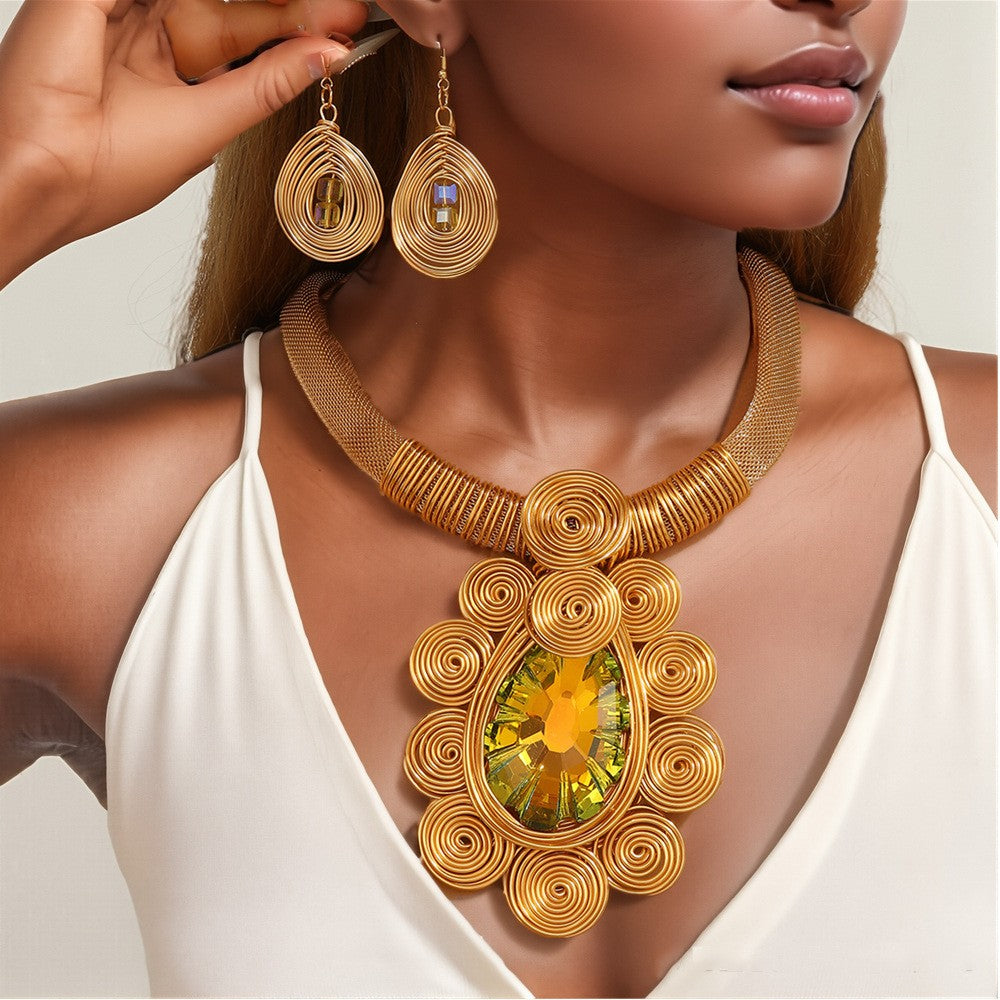 Boho Purple Spiral Crystal Necklace & Earring Set