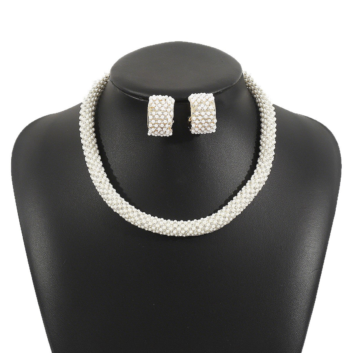 Classy Faux Pearl Collar Necklace & Earring Set