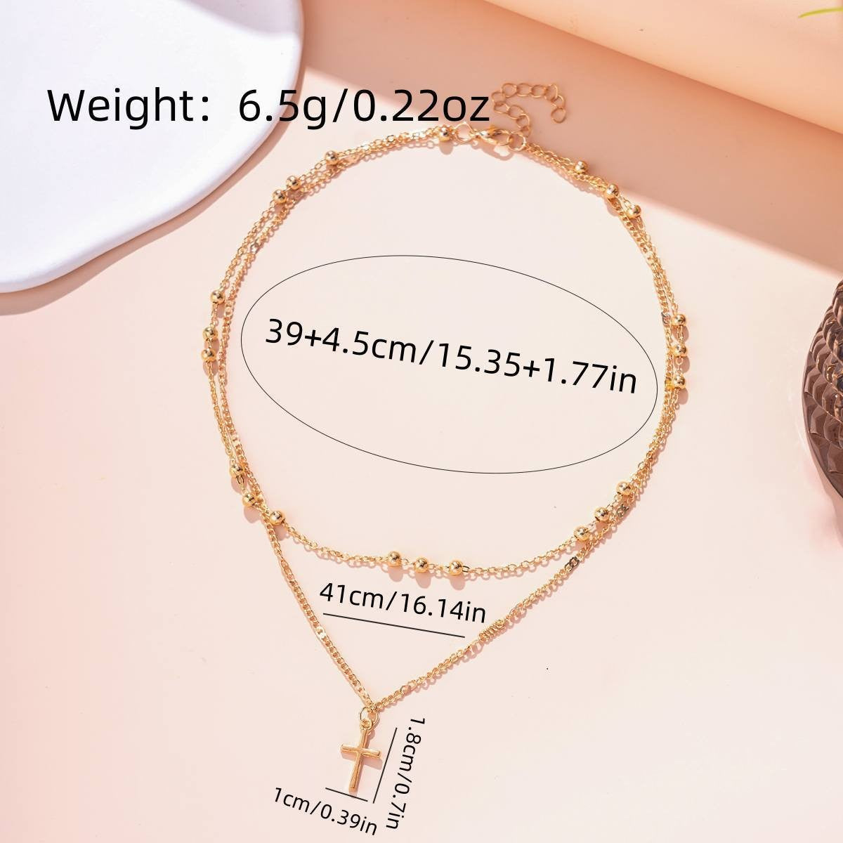 Dainty Layered Cross & Bead Necklace
