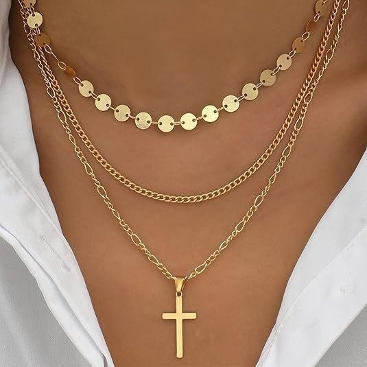 Dainty Layered Cross & Bead Necklace