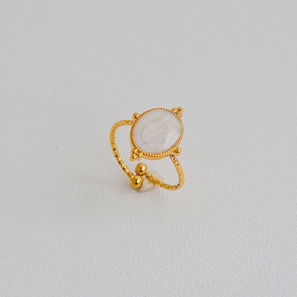 Dainty White Inlay Adjustable Ring Set