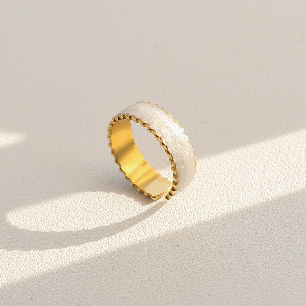 Dainty White Inlay Adjustable Ring Set