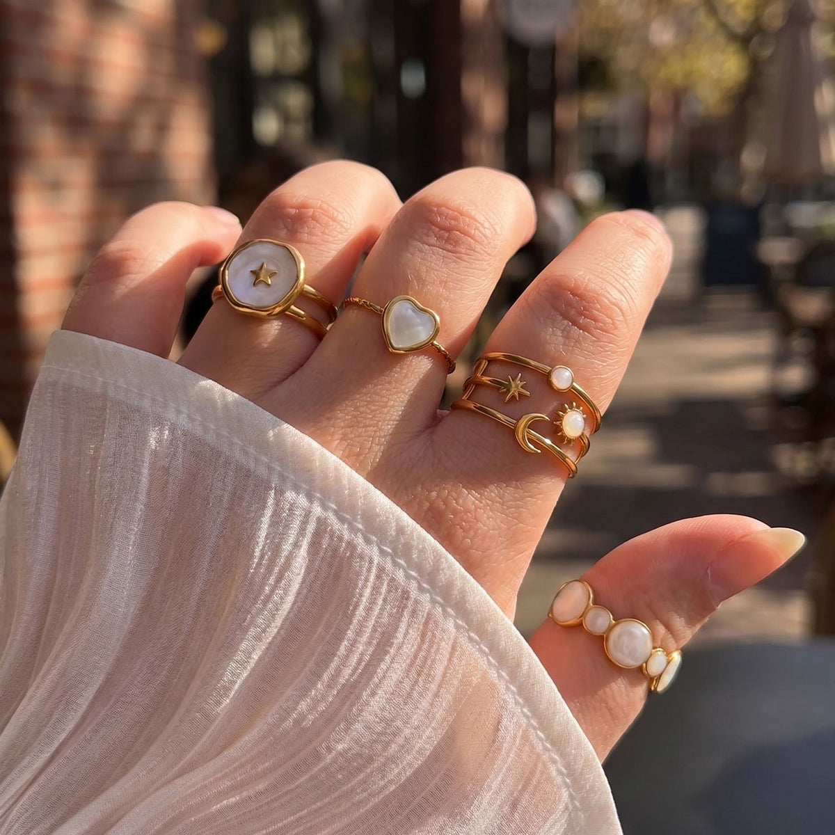 Dainty White Inlay Adjustable Ring Set