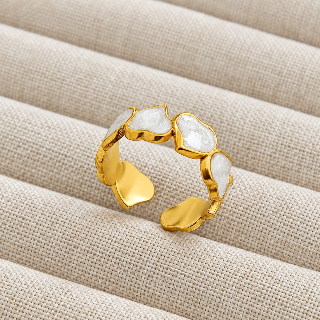 Dainty White Inlay Adjustable Ring Set