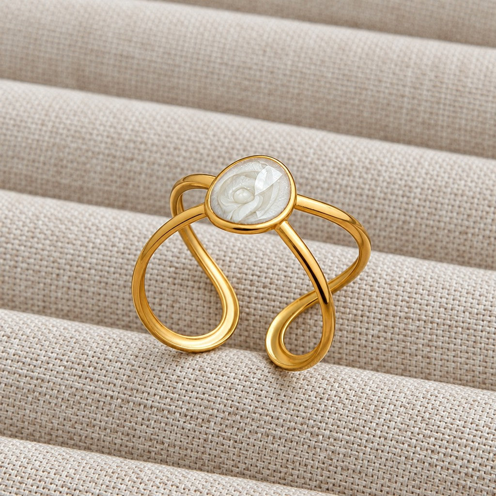 Dainty White Inlay Adjustable Ring Set