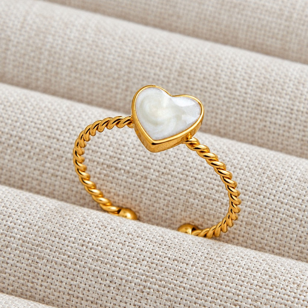 Dainty White Inlay Adjustable Ring Set