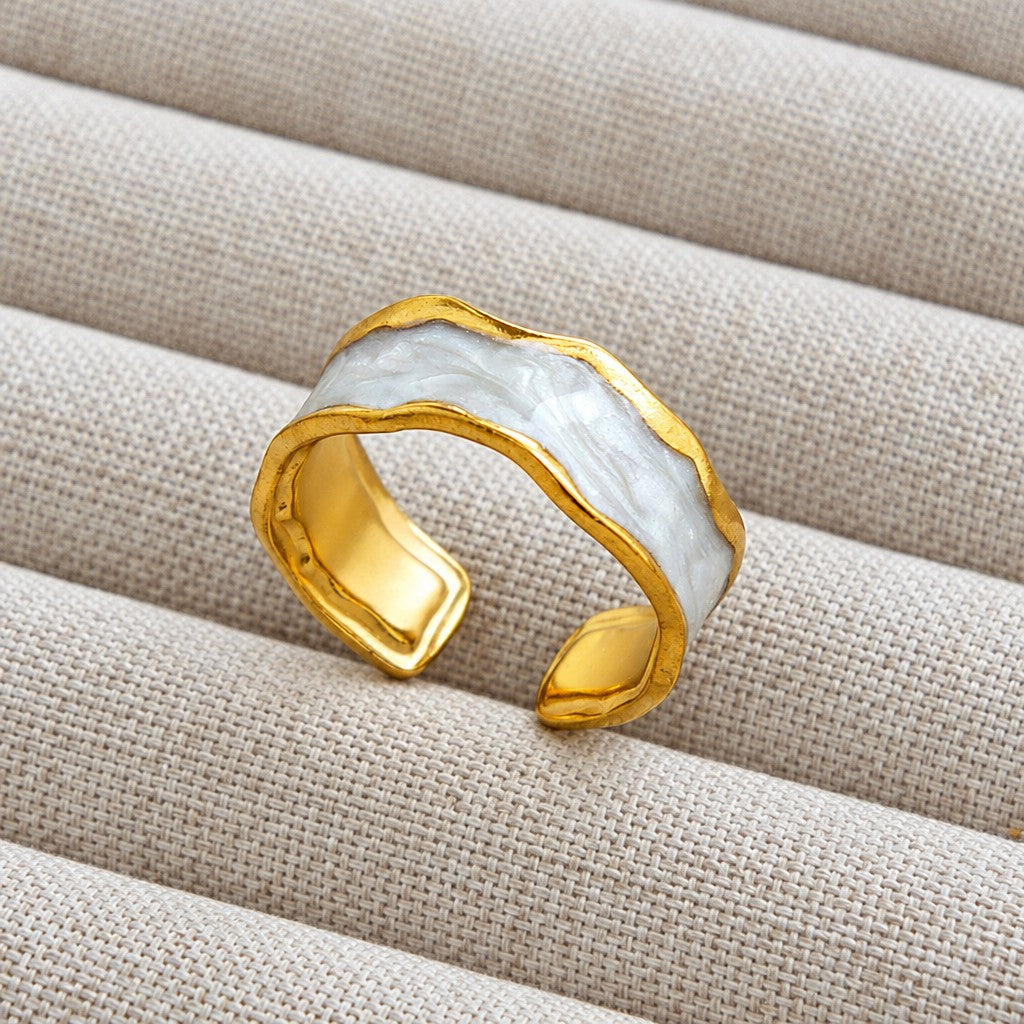 Dainty White Inlay Adjustable Ring Set