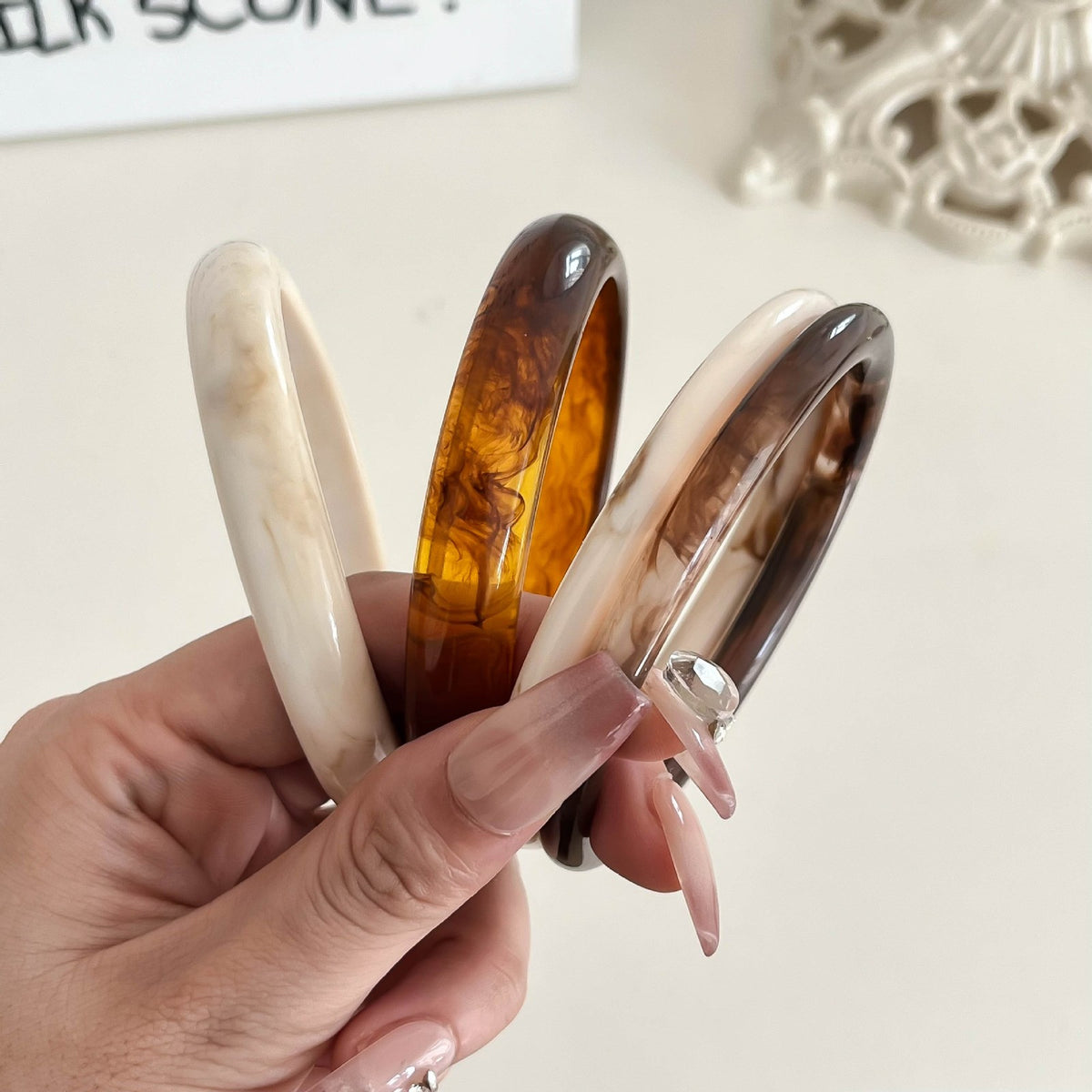 Classy Amber Marbled Resin Bangle Set