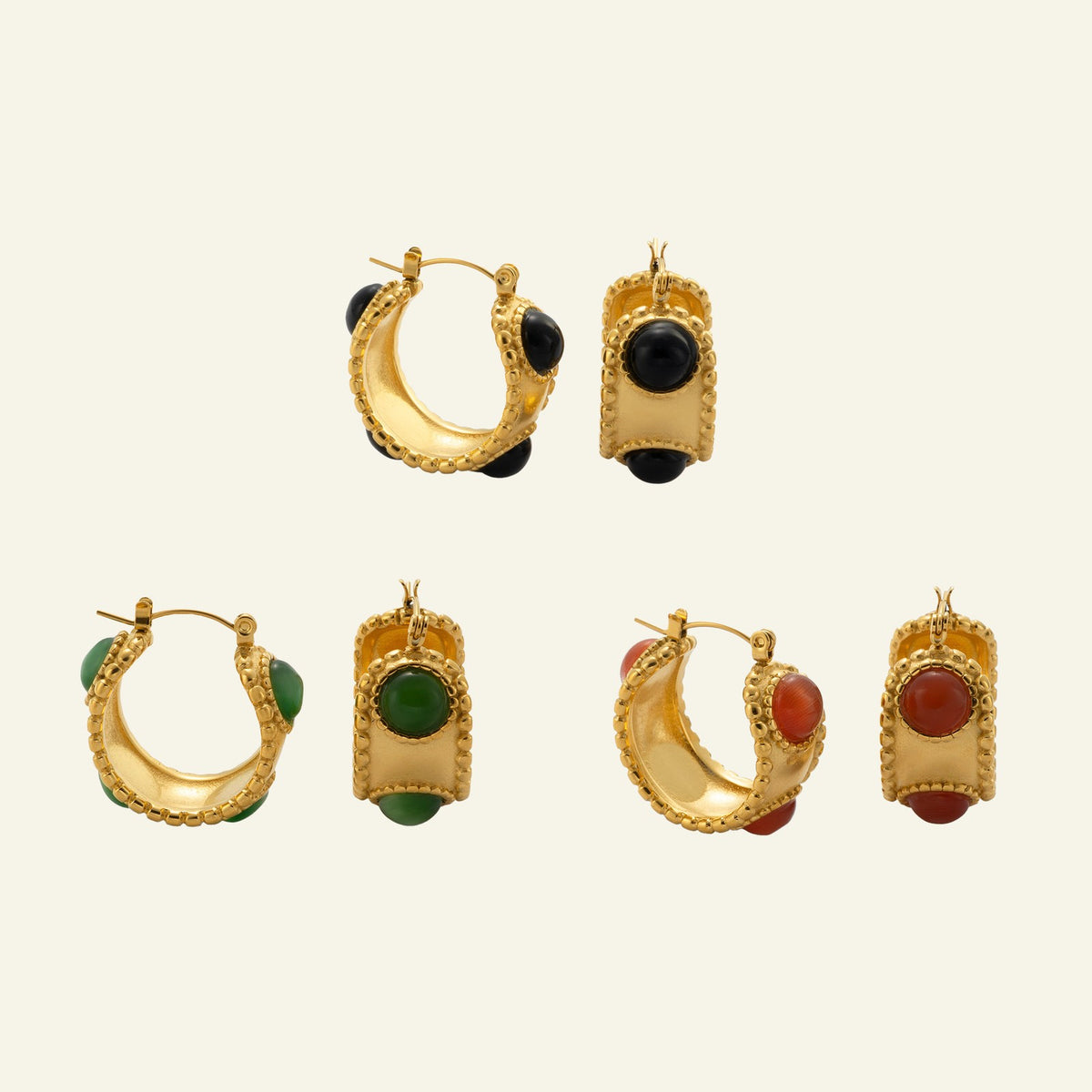 18k Classy Geometric Stone Hoop Earrings