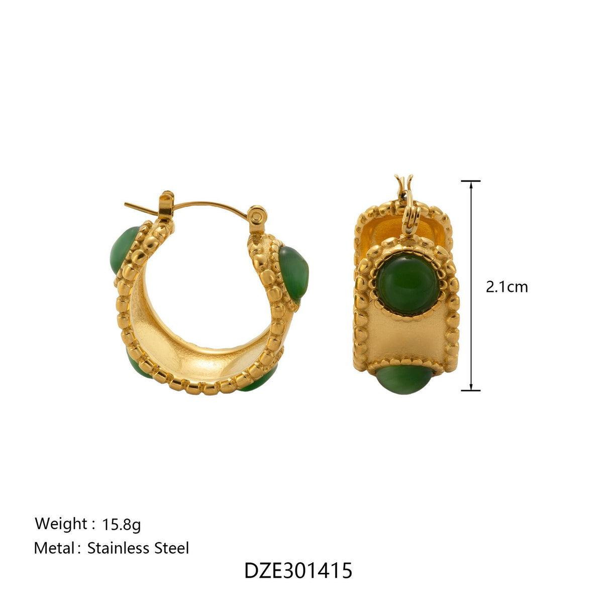 18k Classy Geometric Stone Hoop Earrings