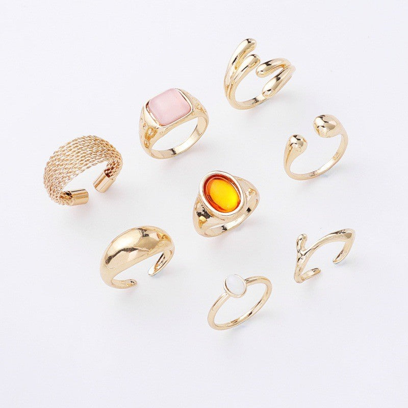 Classy Mixed Motif Ring Set
