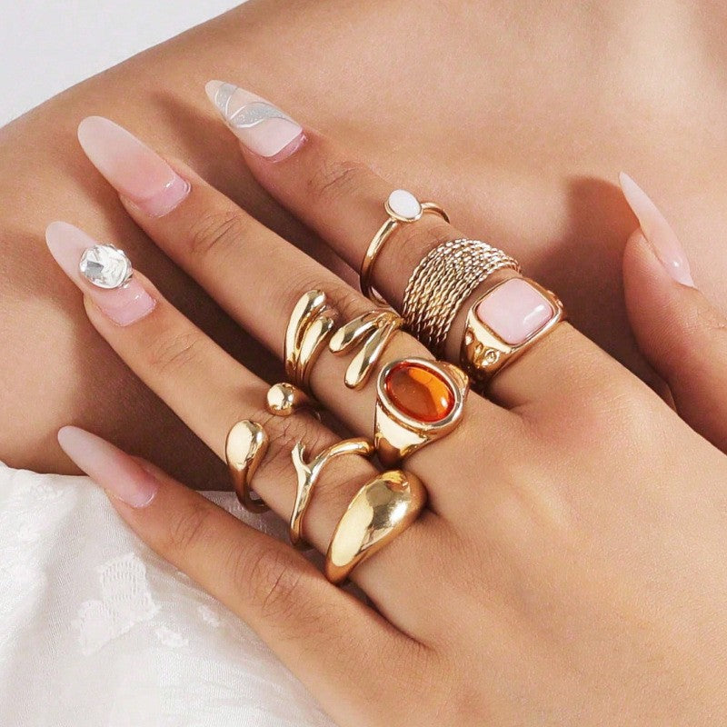 Classy Mixed Motif Ring Set