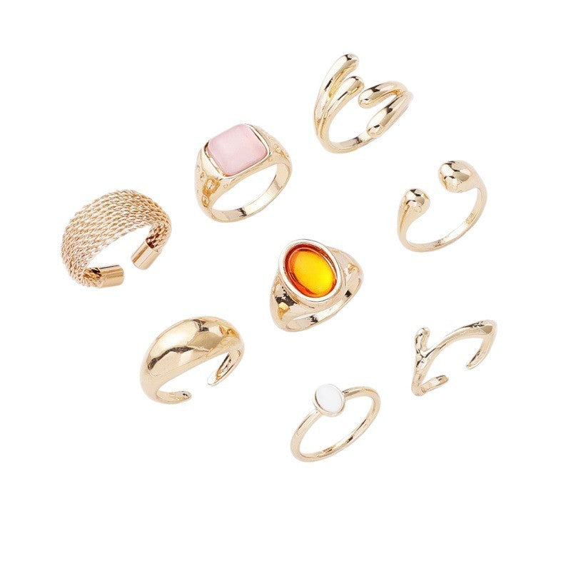 Classy Mixed Motif Ring Set