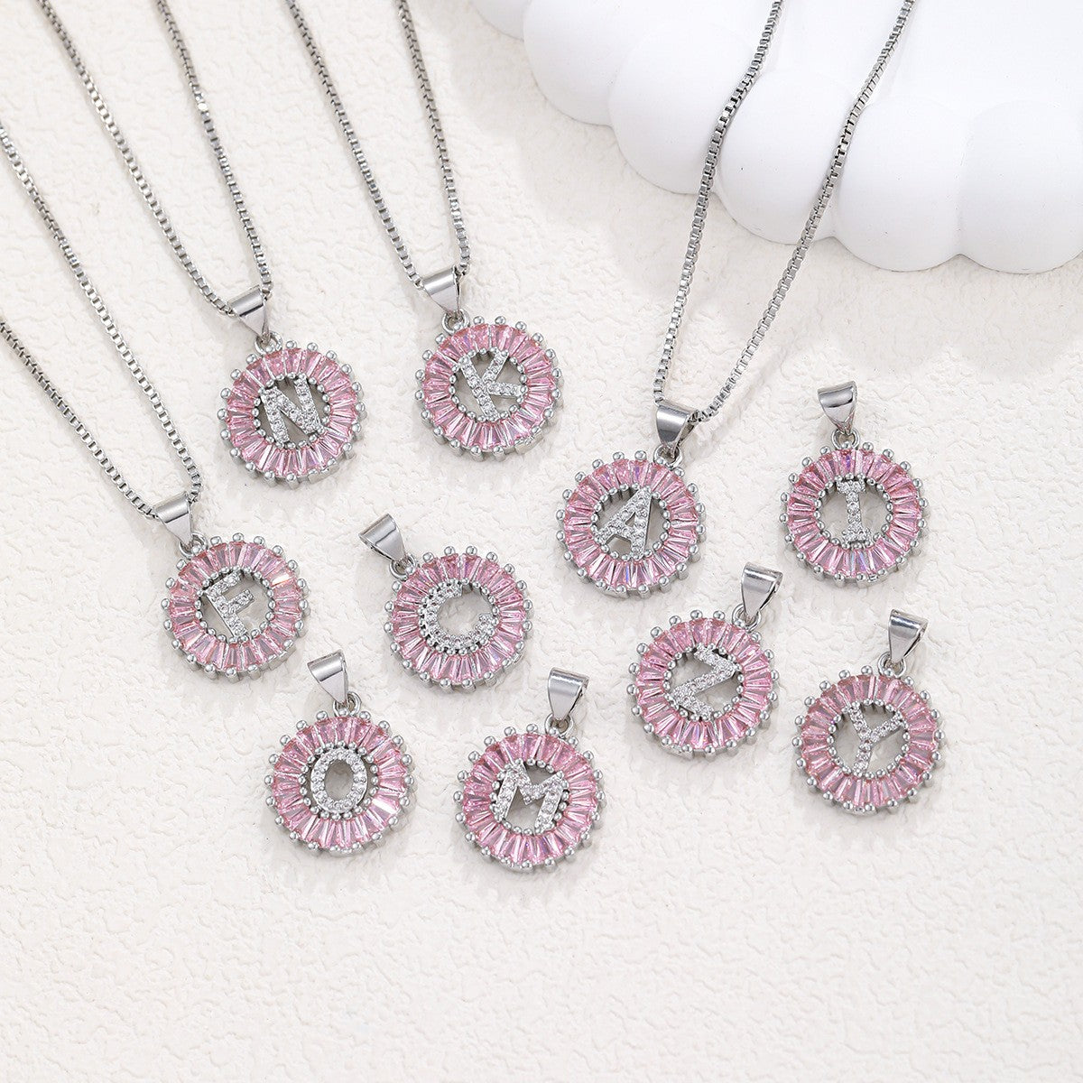 Dainty Pink Baguette Zirconia Initial Necklace
