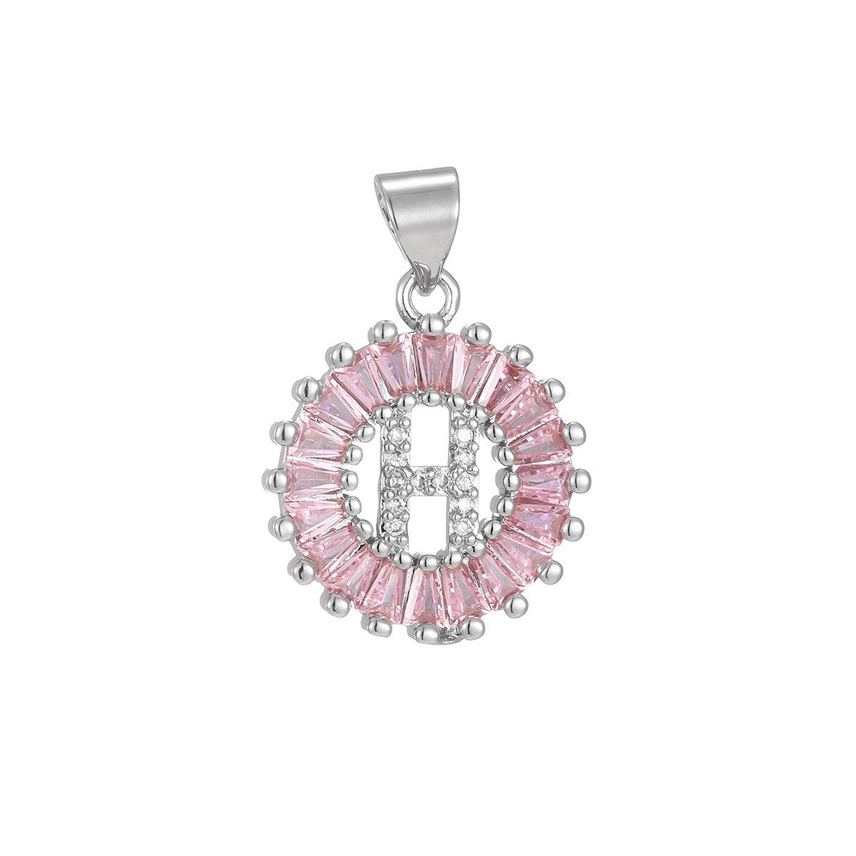Dainty Pink Baguette Zirconia Initial Necklace