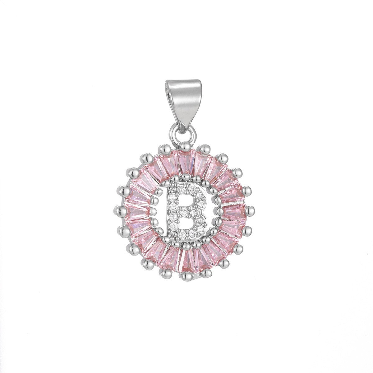 Dainty Pink Baguette Zirconia Initial Necklace