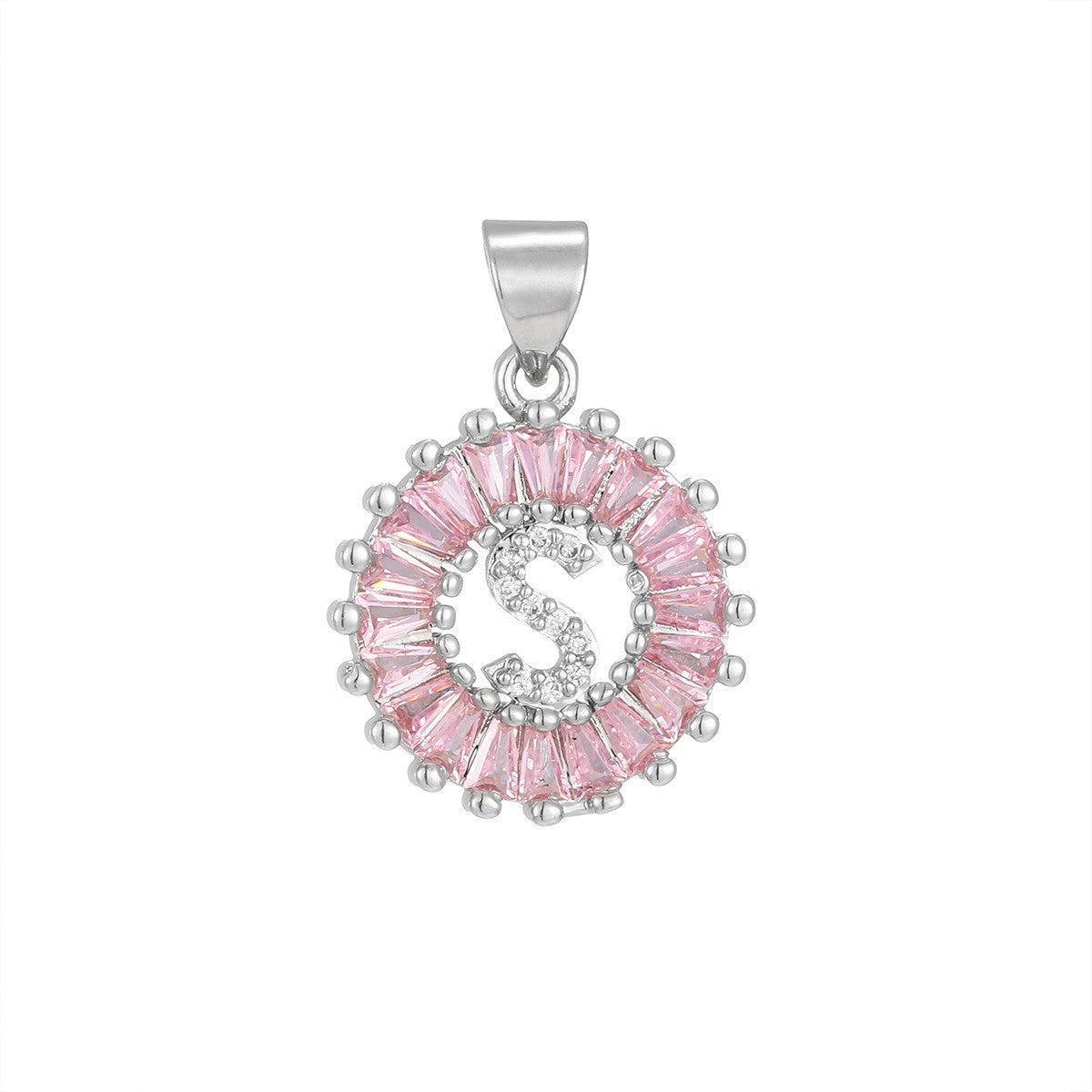 Dainty Pink Baguette Zirconia Initial Necklace