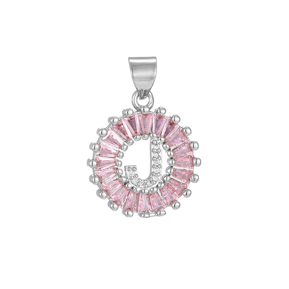 Dainty Pink Baguette Zirconia Initial Necklace