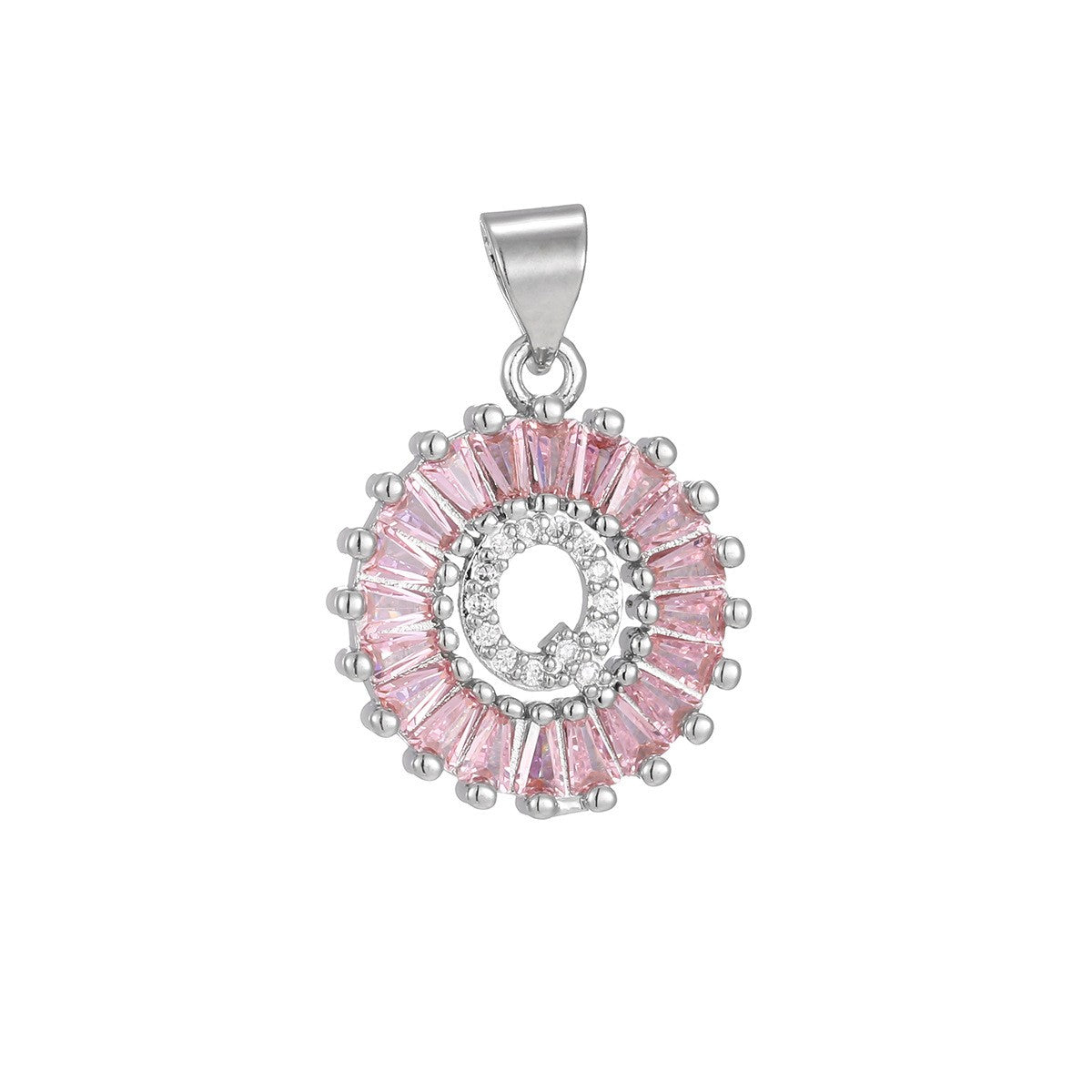 Dainty Pink Baguette Zirconia Initial Necklace