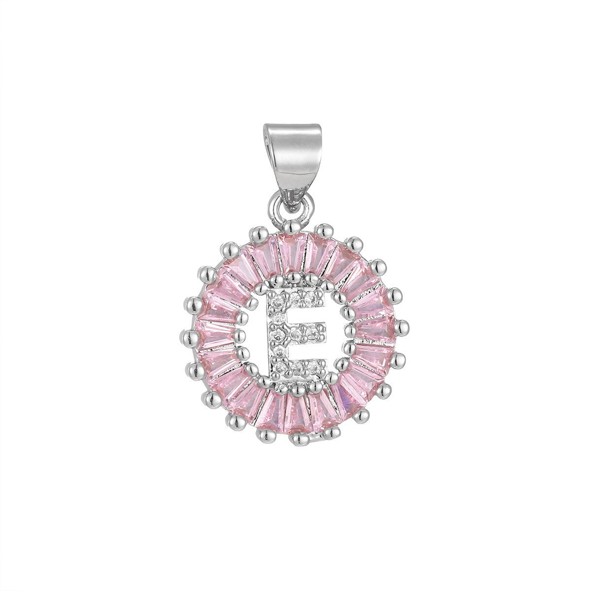 Dainty Pink Baguette Zirconia Initial Necklace