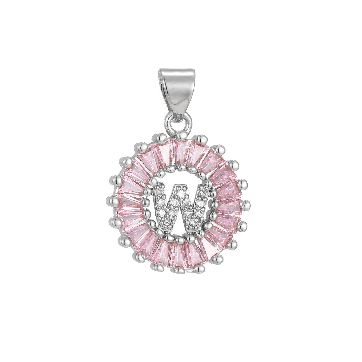 Dainty Pink Baguette Zirconia Initial Necklace