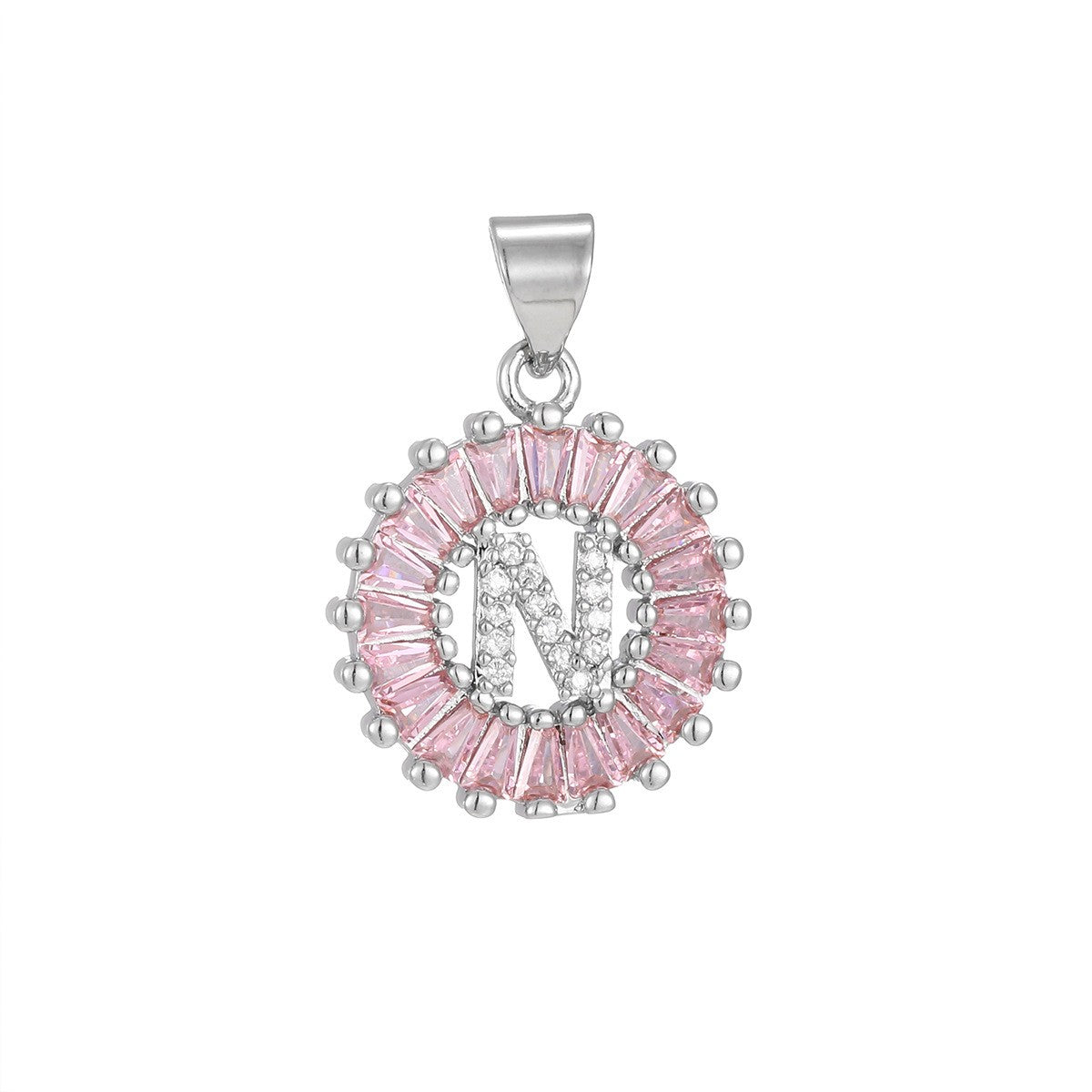 Dainty Pink Baguette Zirconia Initial Necklace