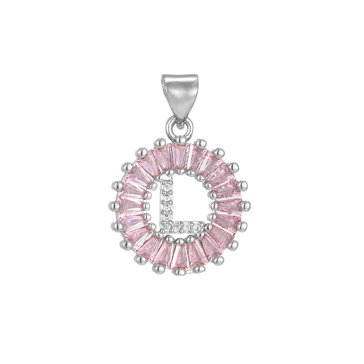 Dainty Pink Baguette Zirconia Initial Necklace