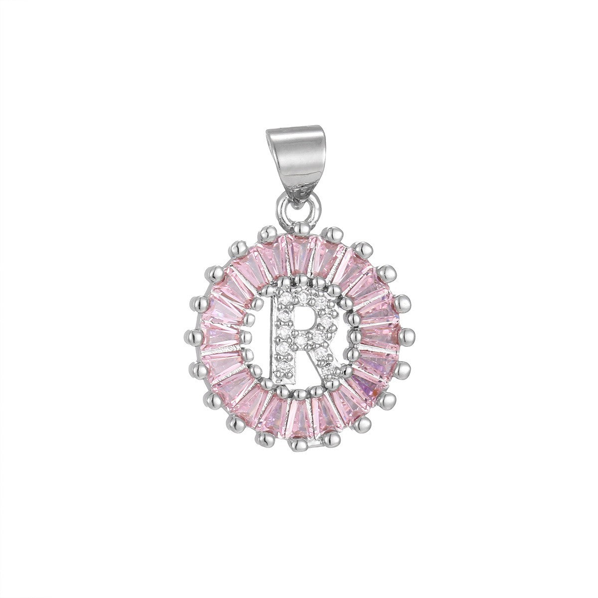 Dainty Pink Baguette Zirconia Initial Necklace