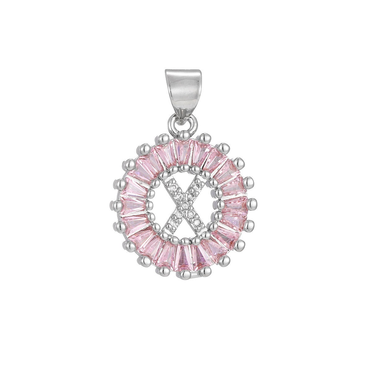 Dainty Pink Baguette Zirconia Initial Necklace