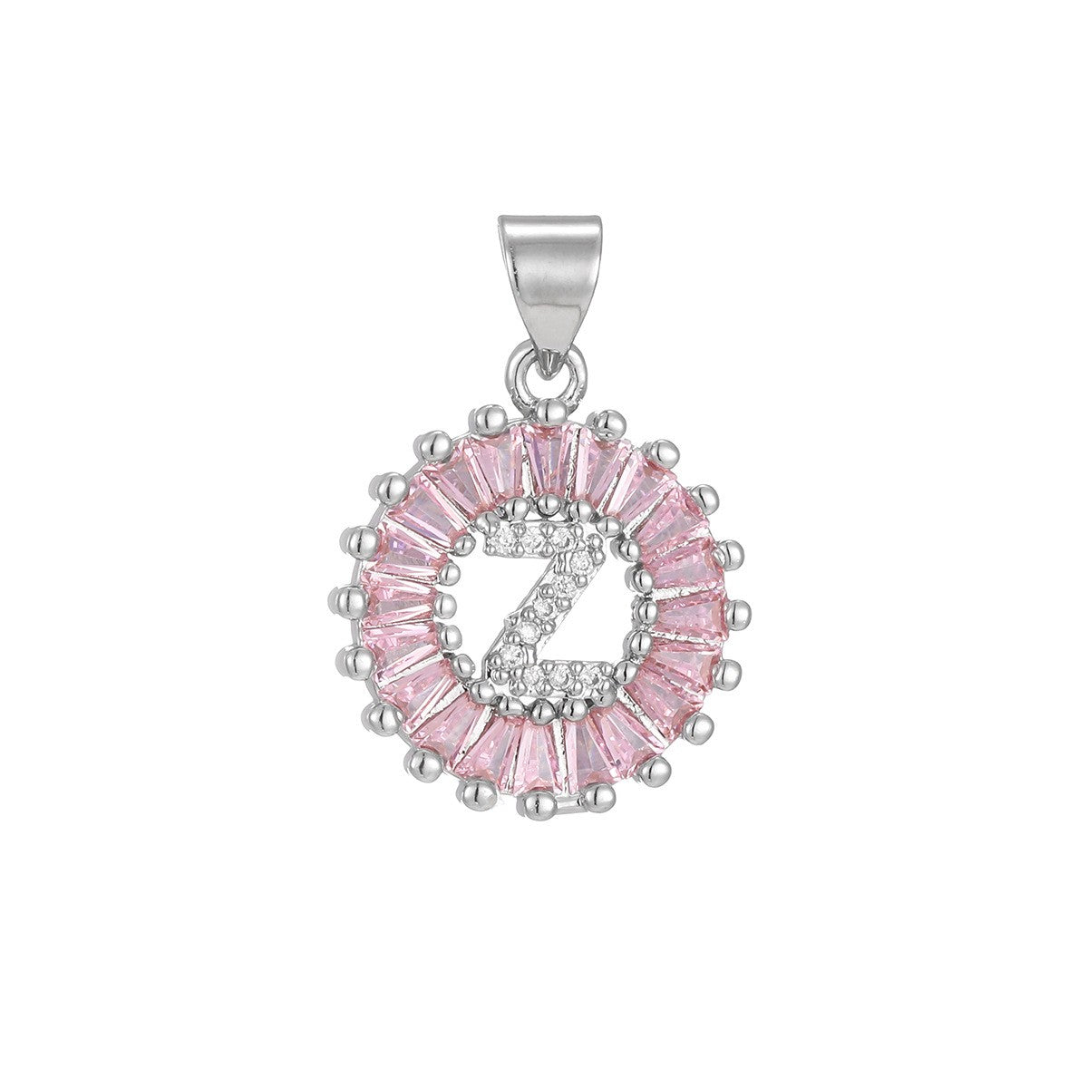 Dainty Pink Baguette Zirconia Initial Necklace