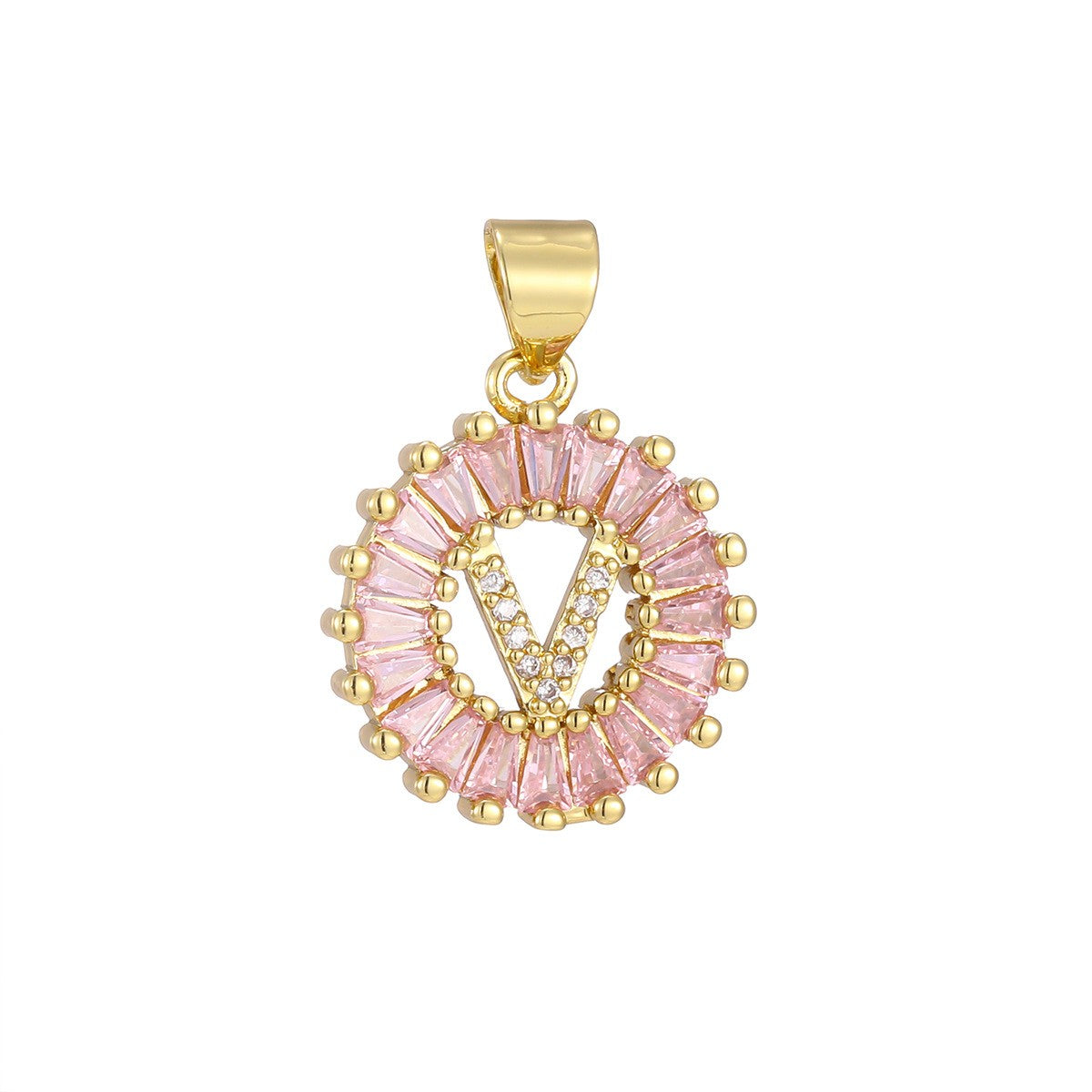Dainty Pink Baguette Zirconia Initial Necklace