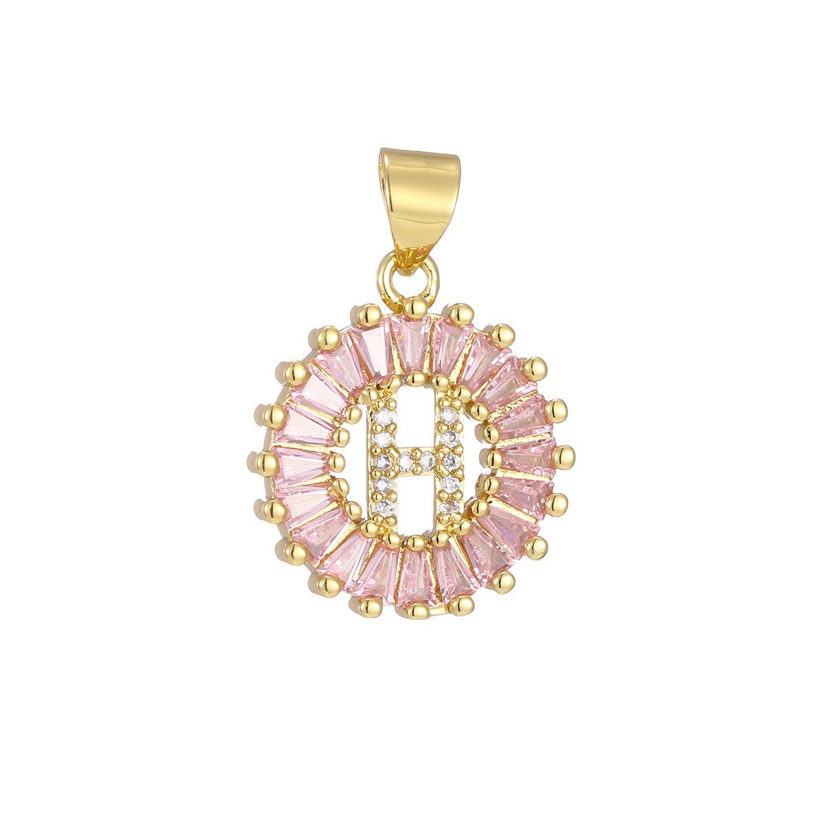 Dainty Pink Baguette Zirconia Initial Necklace
