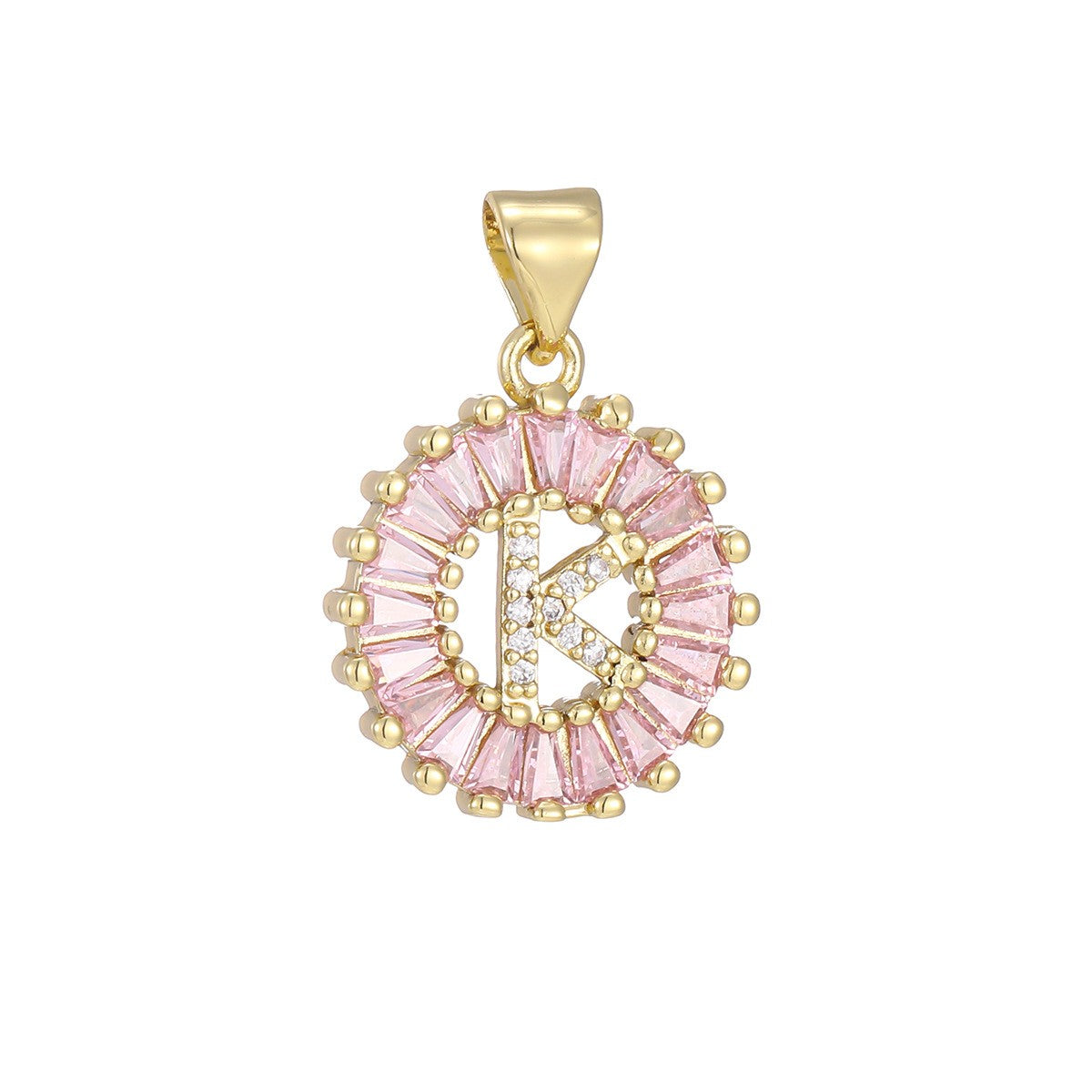 Dainty Pink Baguette Zirconia Initial Necklace