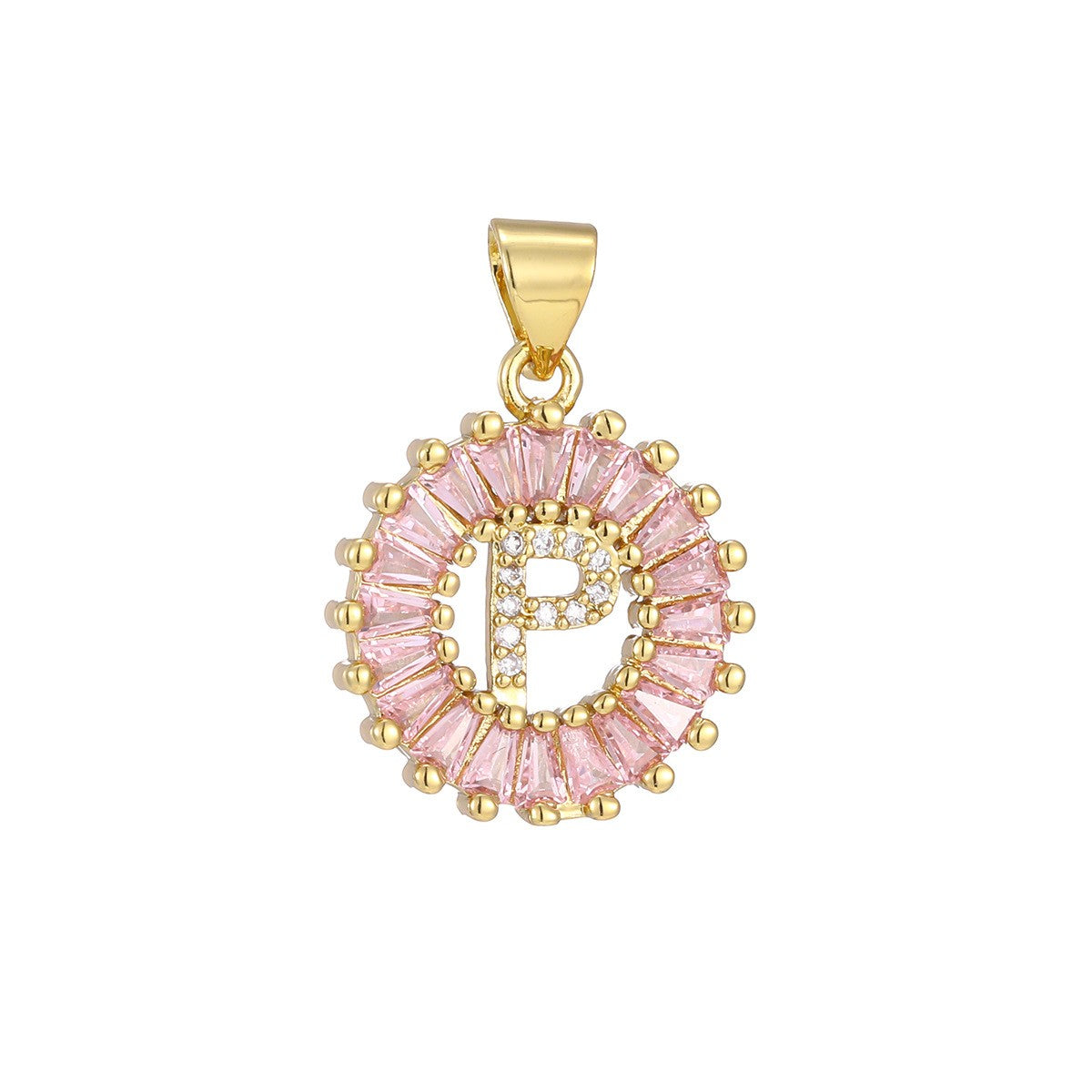 Dainty Pink Baguette Zirconia Initial Necklace