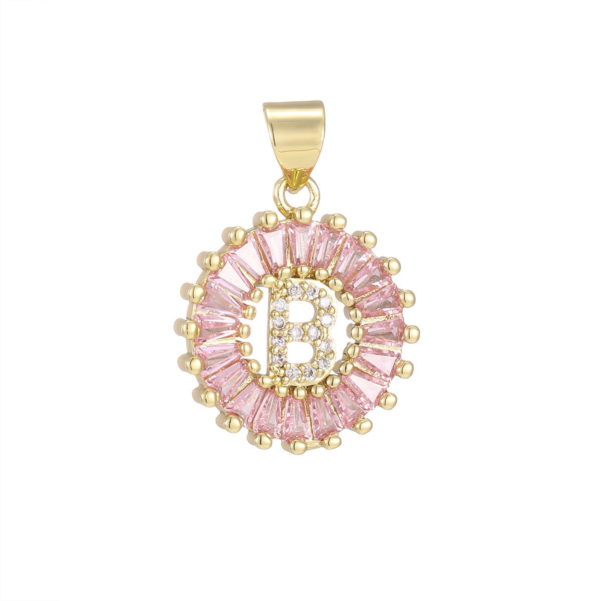 Dainty Pink Baguette Zirconia Initial Necklace