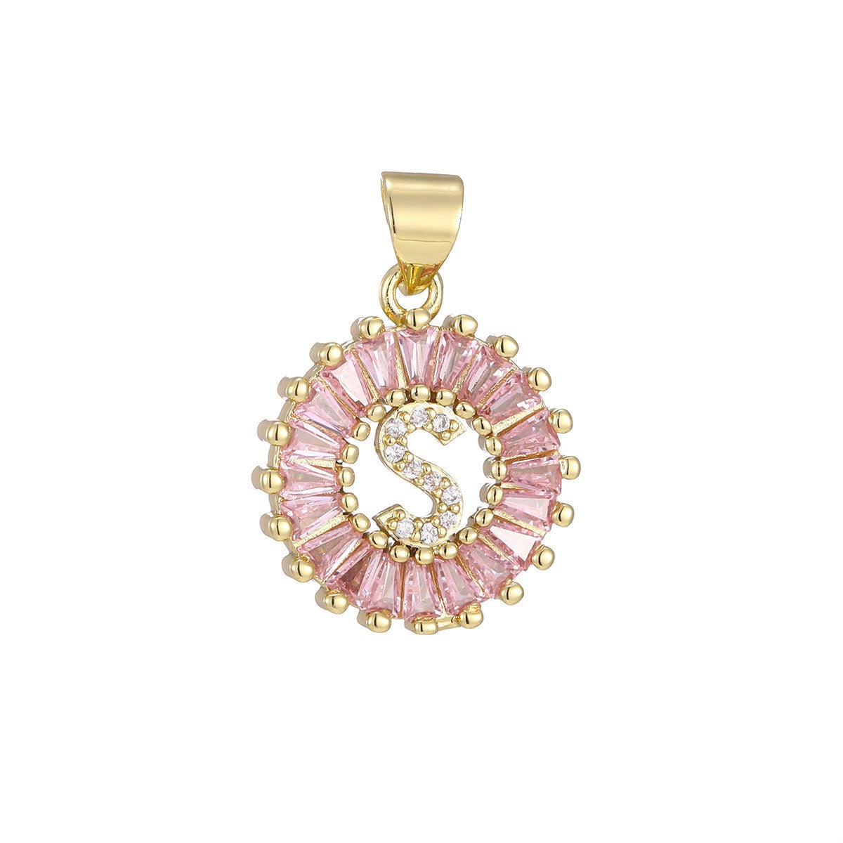 Dainty Pink Baguette Zirconia Initial Necklace