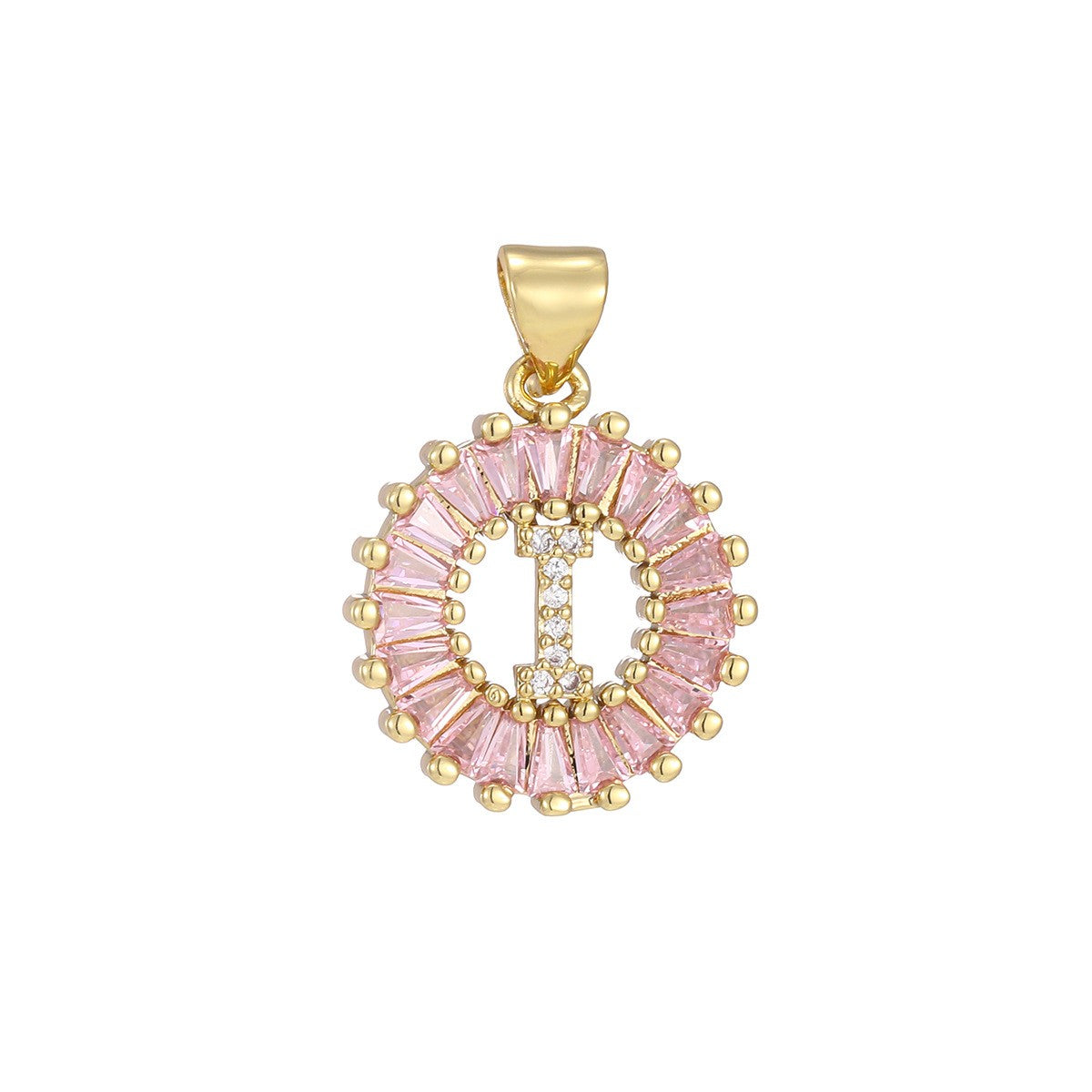 Dainty Pink Baguette Zirconia Initial Necklace