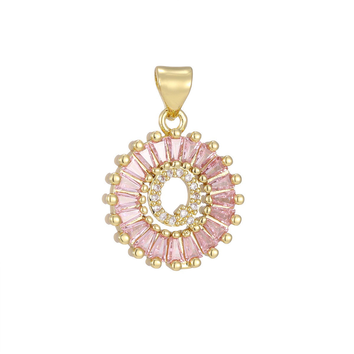 Dainty Pink Baguette Zirconia Initial Necklace