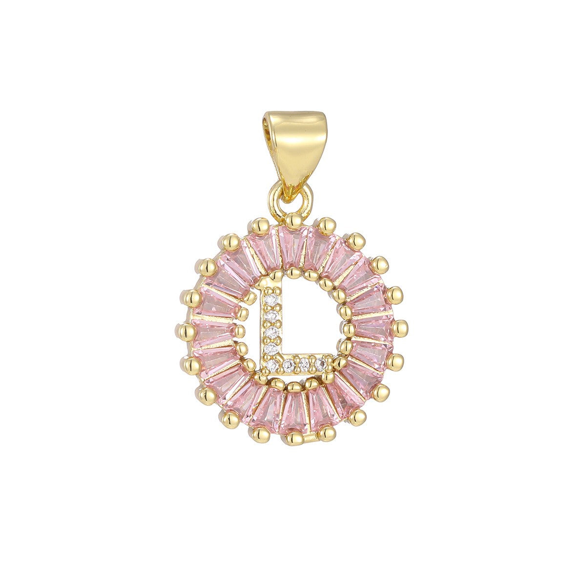 Dainty Pink Baguette Zirconia Initial Necklace
