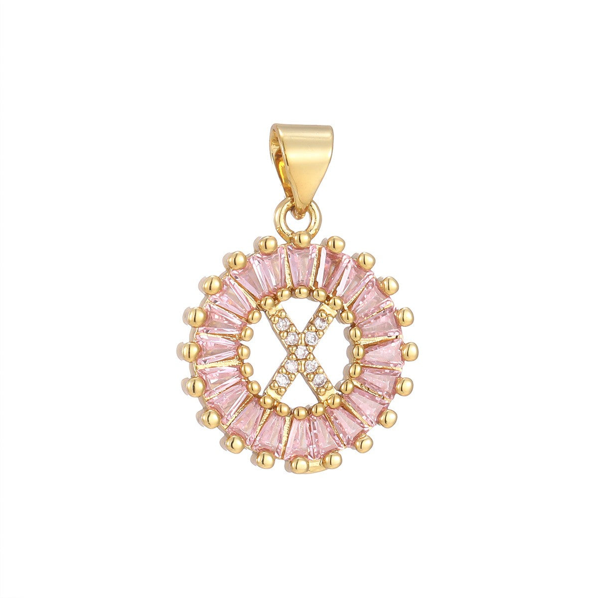 Dainty Pink Baguette Zirconia Initial Necklace