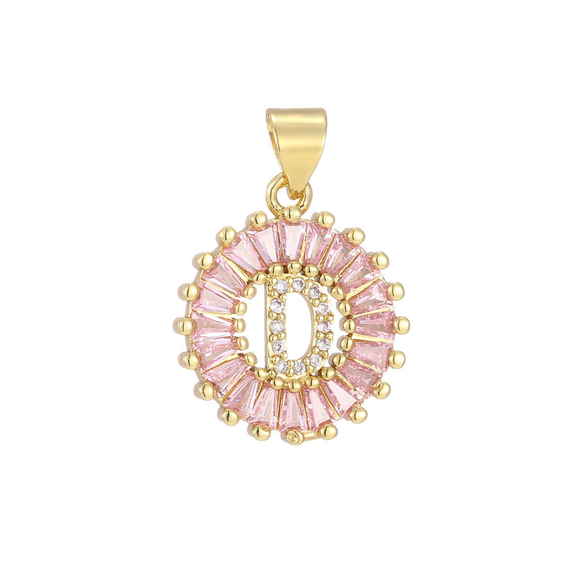 Dainty Pink Baguette Zirconia Initial Necklace