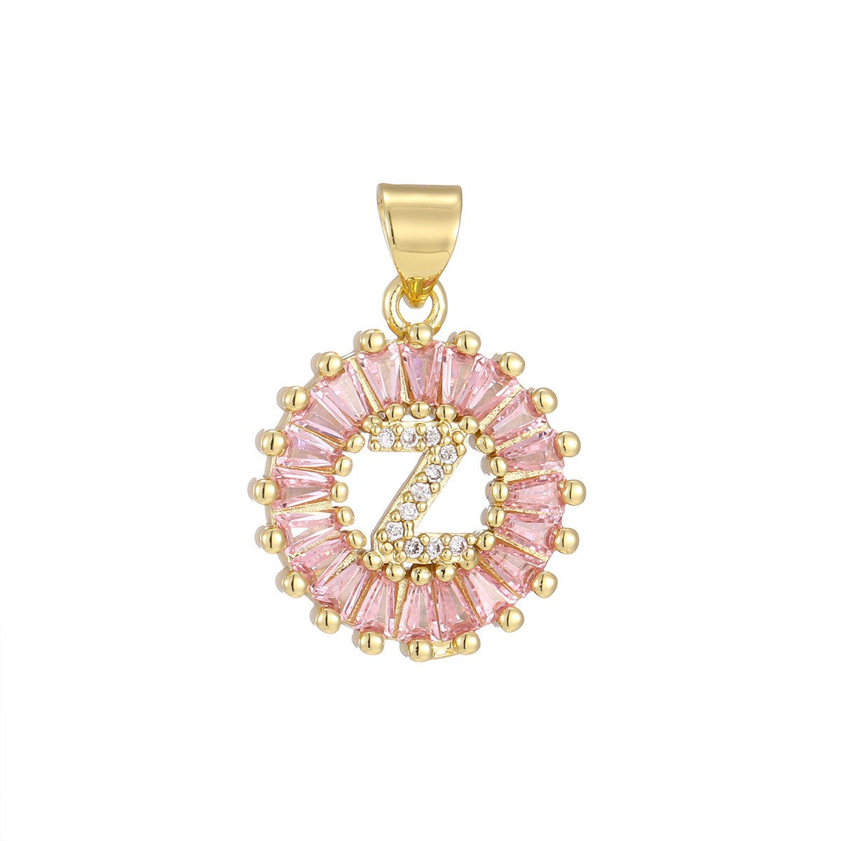 Dainty Pink Baguette Zirconia Initial Necklace