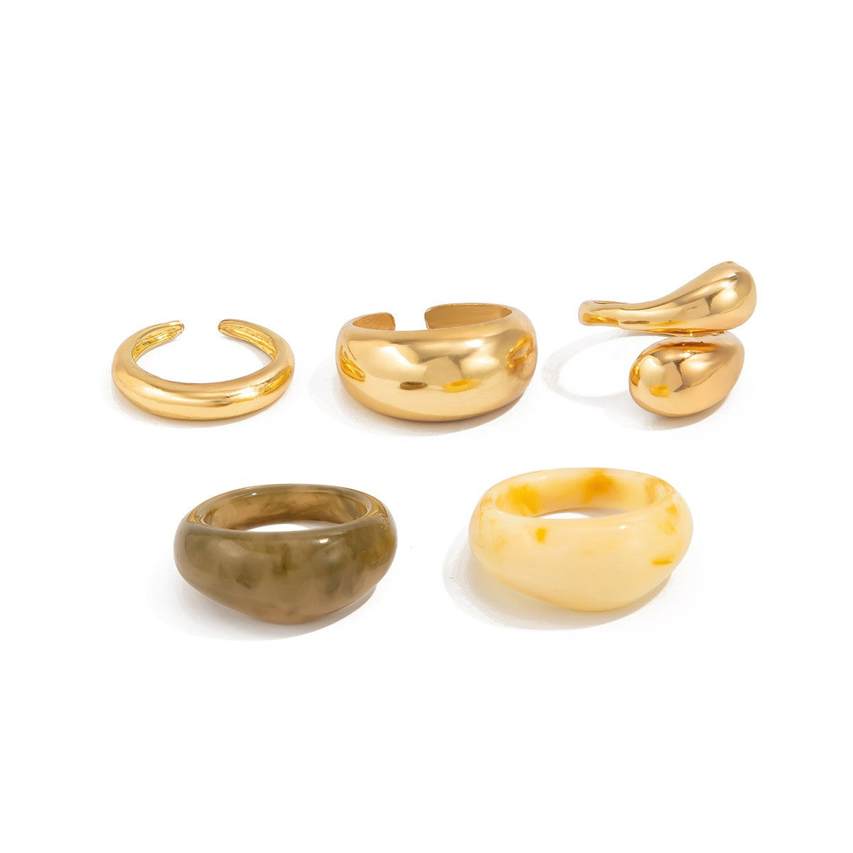 Classy Mixed Resin & Metal Ring Set